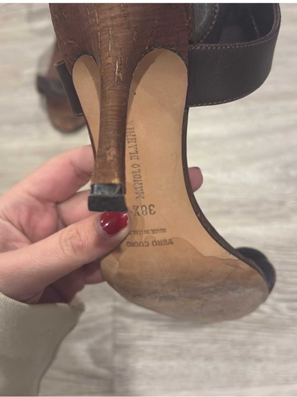 Manolo Blahnik Dark Brown Leather Strappy Stiletto Sandals - Picture 5 of 9